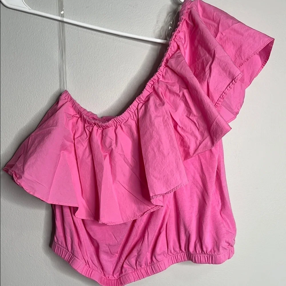 Pink Ruffled Off-Shoulder Women's Top